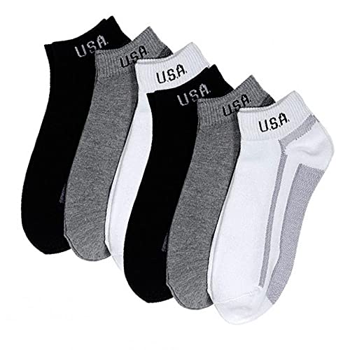 UNIHOSIERY 6 Pairs Low Cut Crew Mens Socks Ankle Quarter 9-11 Sport Black Grey Charcoal