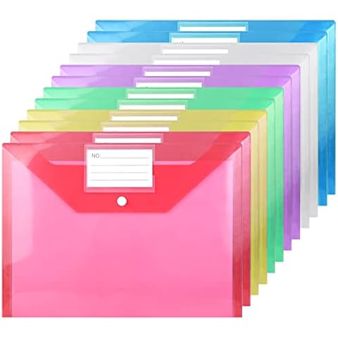 Plastic Wallets A4 - Plastic Folders with Label Pocket Popper Wallets Plastic Document File Folders - 12PCS Cover