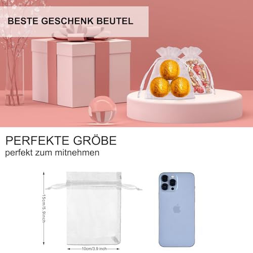 LEBEXY Organzasäckchen Geschenk Schmuckbeutel [15X10cm 100 Stück] | Klein Organza Säckchen Zum Befüllen | Organzabeutel Hochzeit Beutel | Geschenkbeutel Schmuck Säckli Für Hochzeitsbevorzugung, Weiß