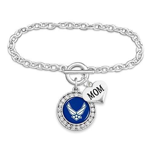 U.S. Air Force Crystal Toggle Bracelet with Mom Accent Charm
