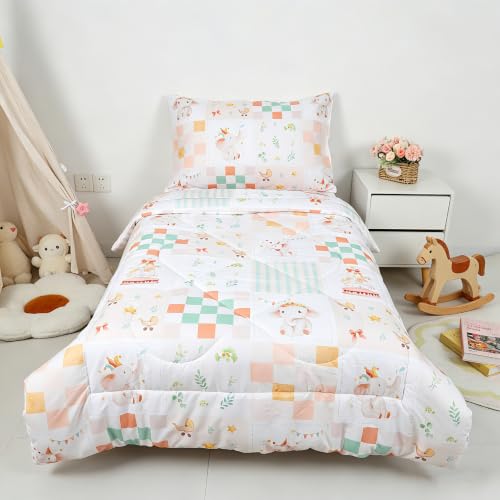 SWESEN Toddler Bedding Set for Girls, Toddler Girls Bedding Set, Soft &amp; Lightweight 4 Piece Toddler Comforter Sets Include Comforter, Flat Sheet, Fitted Sheet, Pillowcase, Elephant
