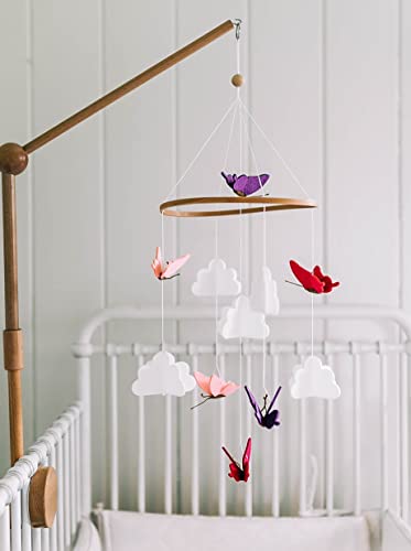 Sorrel + Fern Baby Crib Mobile (Butterflies In The Clouds) - Baby Shower Gift Nursery Crib Decoration For Girls & Boys - Pink & Purple #TOP6