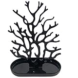 NewFerU Coral Tree Jewelry Hanging Stand Display Table Top Necklace Bracelet Holder Earring Hanger Organizer Rack Tower with a Ring Watch Dish Tray for Women Girls (Black)