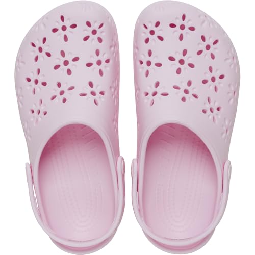 Crocs Classic Clogs with Floral Cut Out Design Pink Milk Men's 9, Women's 11 Medium4