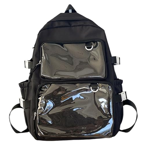 Mochila ligera con correa ajustable y bolsillos transparentes de nailon resistente