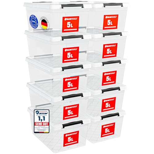 ATHLON TOOLS 10er Set 5l Aufbewahrungsbox mit Deckel klein - 100% Lebensmittelecht BPA frei - Plastikbox mit Deckel stapelbar - Aufbewahrung & Ordnung - Kunststoff Stapelboxen aus Neumaterial