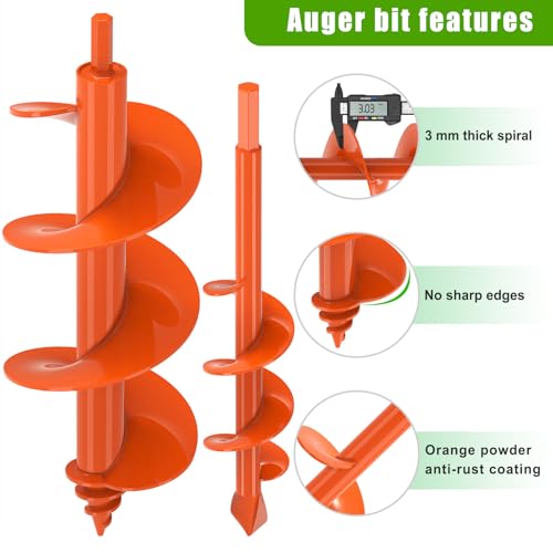 Insaga 2Pack Auger Drill Bit for Post Hole Digger, Spiral Garden Earth Auger Bulb Drill Bit for Planting 1.6 x 9'' and 4 x 12'', Hole Digger for Fence Posts,Flowers Plants, Fits 3/8" Hex Drive Drill - Image 4