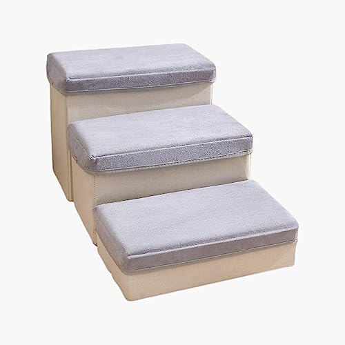 KiBcsLic Dog Stairs Ramp Ladder Cat Ladder Extra Wide Anti Slip Storage Box Detachable Cover Puppy Stairs Steps for Cats Dogs Kittens Indoor Climbing, 3 Ladder 60x35x30cm