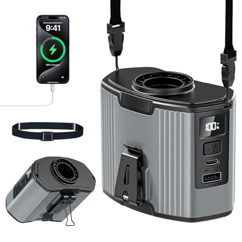 12000mAh Portable Waist Fan Clip on-10 Speeds Under Shirt Fan, Max 40Hrs Runtime Belt Clip Fans Rechargeable, 17000RPM High Speed Turbo Motor, Body Fans for Men Outdoor, Jobsite, Farming Work, Grey