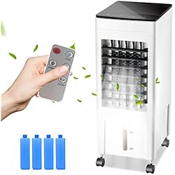 Ventilador Evaporativo Carrefour Jadeshay Aire Acondicionado, 8L Enfriador de aire Portátil Enfriador de Aire Evaporativo Ventilador de Enfriamiento con 3 Velocidades de Ventilador, Pantalla Digital y Control Remoto