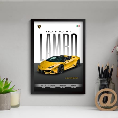 Image of Lamborghini Huracan Poster | Framed Poster of Lamborghini A4 Sized (31 x 23 cm) | Car Posters for Wall, Gift for Boys, Supercar Frame | Supercar Frames | Car Posters for Wall, Bedroom, Hostel, Study Room (F 033)