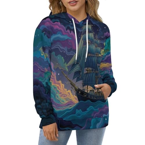 Sweat à capuche voilier 3D imprimé pour couple et adulte style décontracté - 2