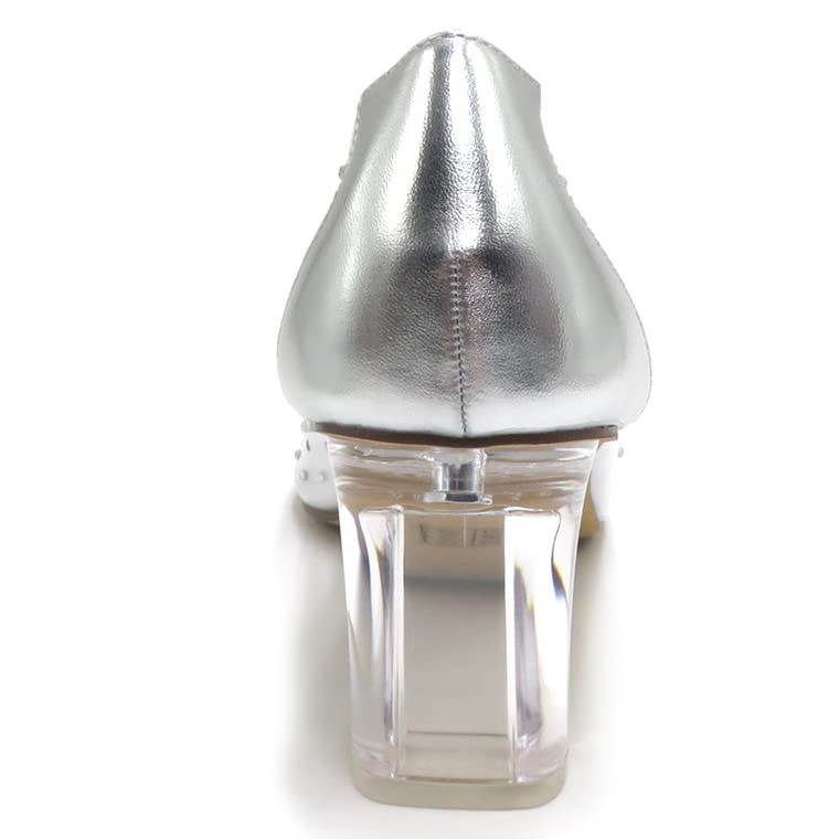 Women's Clear Rhinestone Low Block Heel Pump Shoes4