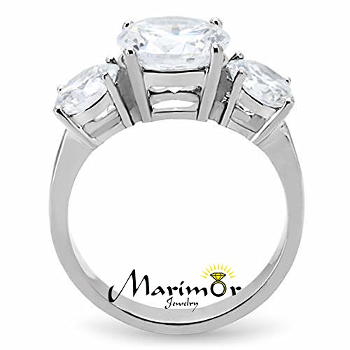 Marimor Jewelry Women's Three Stone Zirconia Stainless Steel Anniversary Engagement Ring Size 5-103