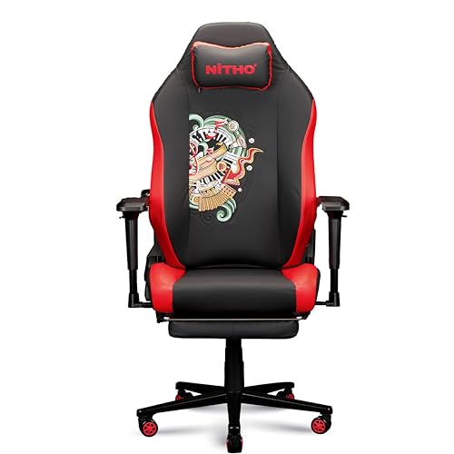 Image of NiTHO FORGE Gaming Office Chair | Ergonomic Reclining Computer Chair with Magnetic Headrest, Foldable Footrest, Adjustable Lumbar Support, 4D Armrests, Swivel Chair for Work or Study, Black & Red