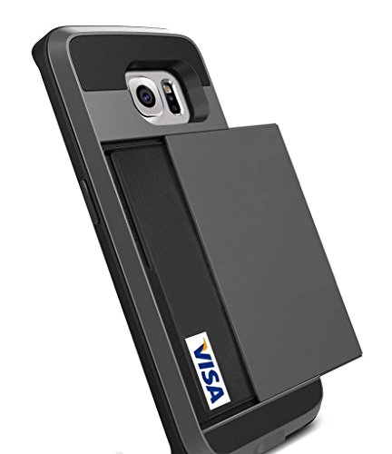 Galaxy S6 Edge Case Anuck Galaxy S6 Edge Wallet case Anti Scratch Heavy Duty Card Pocket Dual Layer Shockproof Soft Rubber Bumper S Hybrid Protective Card Case for Samsung Galaxy S6 Edge Gray