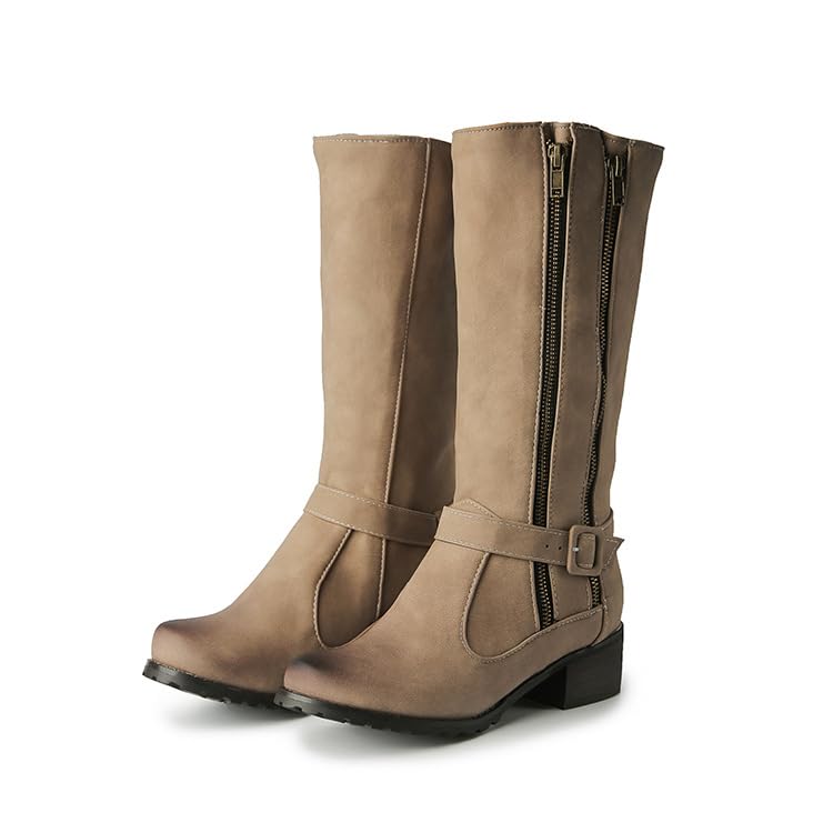 Womens Knee High Wide Calf Riding Boots Waterproof Side Zipper Tall Boots for Women
