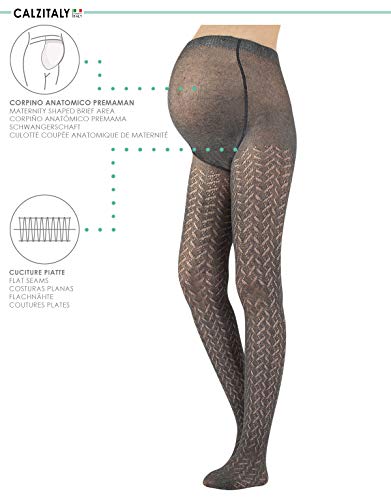 Calzitaly Maternity Pantyhose Tights For Women In Grey - Italian Cotton Pregnancy Knitted Tights For Women - Women Tights With Flat Seams & Cotton Gusset - Knitted Cotton Tights Made In Italy S,M,L,Xl #TOP1
