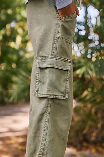 Image of Roxy Girls' Precious Wide Leg Twill Cargo Pants, Relaxed Fit
