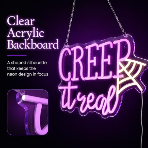 Image of Creep It Real Neon Sign,Halloween Decor | Spider Web - Spooky Party Decor 15.7x10.2in