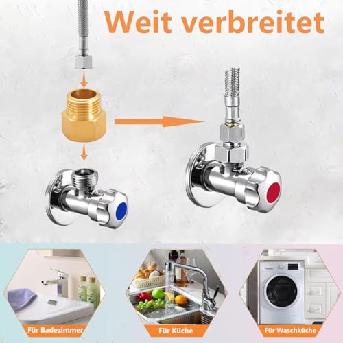 QZKJQDD 2 Stück Messing Reduzierstück 1/4 auf 3/8 Zoll adapter, 3/8 Zoll IG x 1/4 Zoll AG lks Gasflaschen Adapter, Gasschlauch Adapter Verbinder für Gaskocher,Hockerkocher,Wohnmobil und Campingkocher
