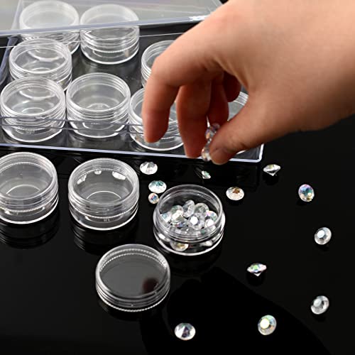 Image of Clear Plastic Bead Storage Containers Round 24 Grids Transparent Organizer Jars for Diamond Pigments Glitters Cosmetics Sample Jar