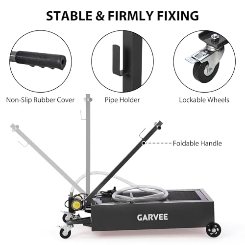 Image of Garvee 20 Gallon Oil Drain Pan Oil Drain Tank with 12V Electric Pump, 76L Low Profile Oil Drain Pan, Oil Change Pan with T Foldable Hand and Wheels, 8FT Hose Oil Drain Cart (Electric Pump-12V-Black)