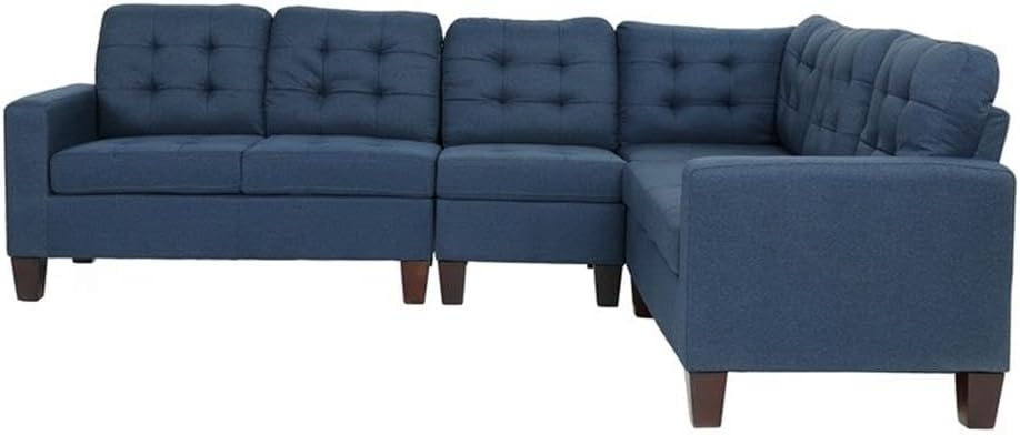 Pemberly Row 4-Piece Sectional Sofa Set, 103" x 81", Linen Fabric, Navy Finish, Solid Wood Frame, Buttonless Cushions, Track Armrests, Tapered Legs, Modern L-Shaped Design, Living Room Seating