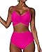BRONG Maillot de Bain 2 pièces Taille Haute Push-up Dos Nu croisé pour Femme (Rose, S)