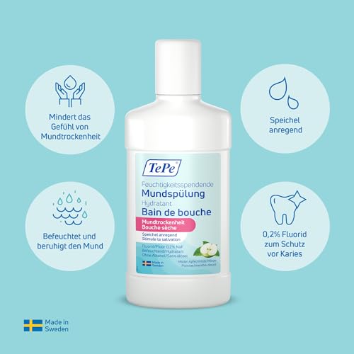 TePe Feuchtigkeitsspendende Mundspülung bei Mundtrockenheit, milder Apfel-Minzgeschmack, fluoridhaltige Mundspülung, die das Gefühl von Mundtrockenheit mindert – Bild 6