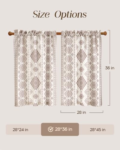 Image of Miss Adola Boho Kitchen Curtains - 36 Inch Length Linen Blend Geometric Striped Cafe Curtains Western Tier Curtain Short Drapes Rod Pocket for Bathroom Living Room Windows Light Filtering, 2 Panels