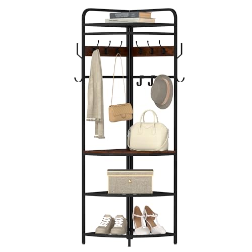 Suuiwau 3 in 1 Ecke Garderobenständer 180cm, Metall-Eckgarderobe...