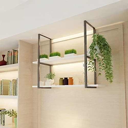 Hanging Floating Wine Rack - 2-Tier Solid Wood & Wrought Iron Ceiling Mounted Bottle Holder - Stylish Home Storage Shelf for Kitchen & Living Room Decor