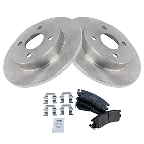 Image of TRQ Rear Brake Pad and Rotor Set Semi Metallic Rotors | For 1991-1992 Saturn SC 1993-1998 SC1 SC2 1991-1998 SL SL1 SL2 SW1 SW2
