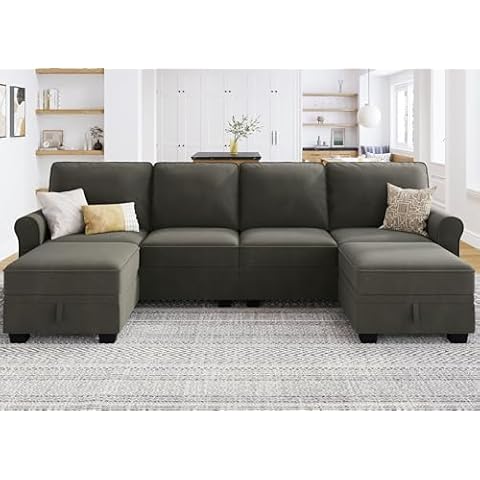 HONBAY Suede U Shaped Sofa Cover