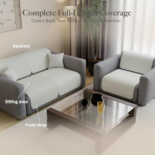 Image of Kuber Industries 2+1 Seater Sofa Cover | Slipcover for Living Room | Thick & Cozy | Non-Slip Comfort Sofa Cover Set | Columbia 258003 - Cream