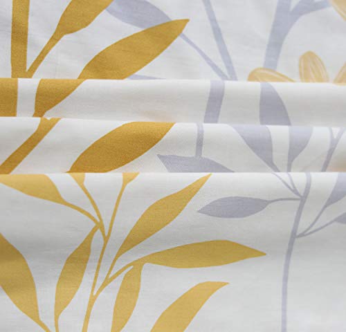 SLEEPBELLA Duvet Cover King Size, 600 Thread Count Cotton Grey Branches and Yellow Flower Reversible Comforter Cover(King, White Leaf)