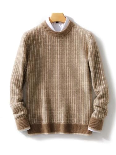 Men Wool Pullover O-Neck Sweater Cashmere Winter Checkered Textured Merino Wool Clothing Tops3