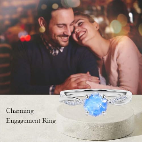 Aihpos 1ct 1.5ct 2ct Moonstone Engagement Ring - Round Moonstone Rings for Women White Yellow Rose 10K 14K 18K Gold 925 Sterling Silver with Moissanite Moonstone Proposal Ring3