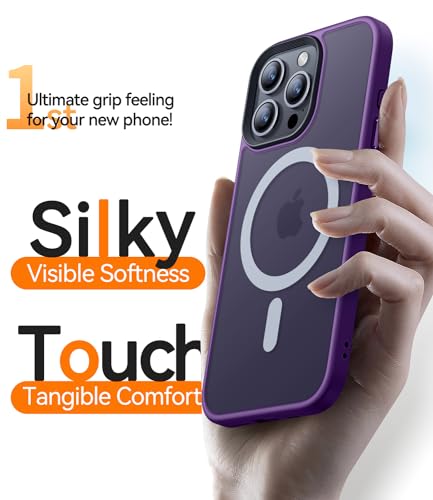 Image of CANSHN Magnetic Compatible with iPhone 15 Pro Max Case [Translucent Matte] [Compatible with Magsafe] Slim Thin Shockproof Protective Bumper Cover Phone Case 6.7 Inch - Deep Purple
