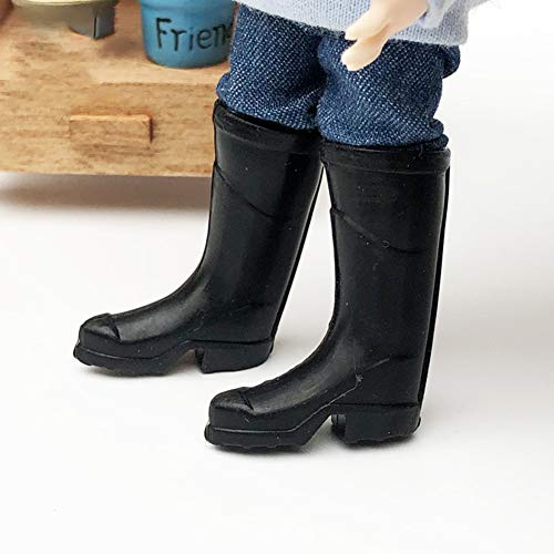 1/12 Scale Miniature Black Rain Boots Shoes Dollhouse Fairy Garden Accessories Dollhouse Miniature Scene Model