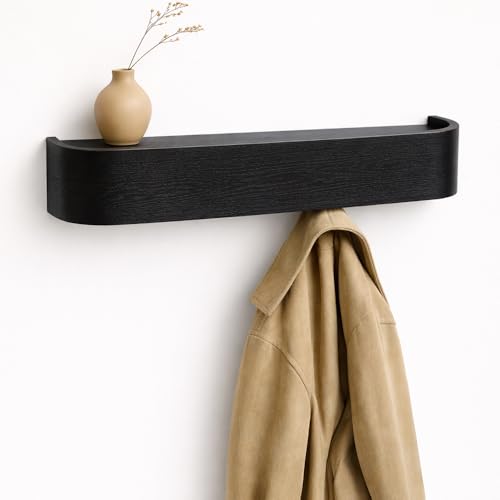 MTZ Solid Wood Wall Mounted Coat Rack with Shelf & 5 Hidden Hooks (Black) by MTZ - Used condition - US$42.37
