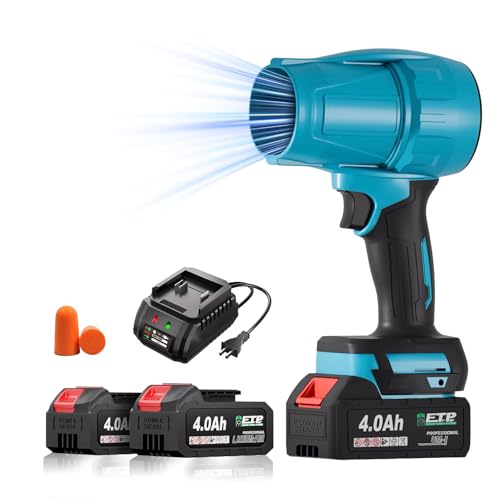Leaf Blower Cordless with 2 Battery 2 X 4.0Ah Portable Brushless Motor Electric Leaf Blower for Lawn Care Dust Cleaner Handheld Blowers for Patio Blowing Leaves