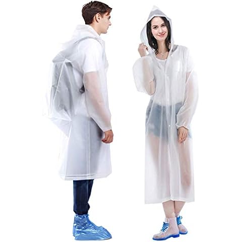 HLKZONE Raincoat, [2 Pack] Reusable Rain Ponchos Portable EVA Rain Coats Packable Rain Jackets with Hood and Drawstring Cover