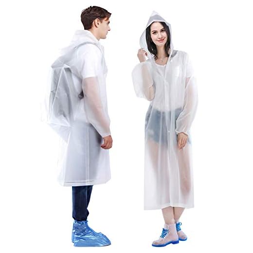 HLKZONE Raincoat, [2 Pack] Portable EVA Rain Coats Reusable Rain Poncho with Hood and Elastic Cuff Sleeves, White