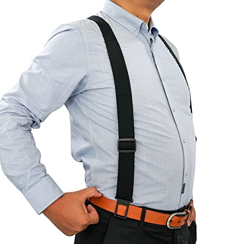 MELOTOUGHBelt Clip Suspenders Men,Non-Metal Suspenders for Casual Dress,Work Place (Front 1.5 Inch Width Fully Elastic+Back 2 Inch)