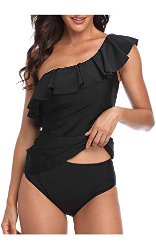 one shoulder swimsuit ruffle