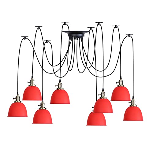 Lampe araignée de plafond réglable : lustre en métal jaune et rouge