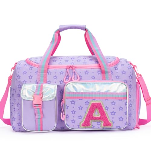 Bolsa de Deporte Niña Letra A Personalizada – Bolsa de Viaje con Compartimento para Zapatos – Bolsa de Piscina, Gym y Playa – Maleta Infantil Fin de Semana