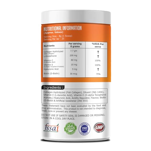 Image of Glowsik Korean Marine Collagen Powder | Marine Collagen Supplements for Women and Men | Skin Radiance Collagen.. (200 gms, orange.)